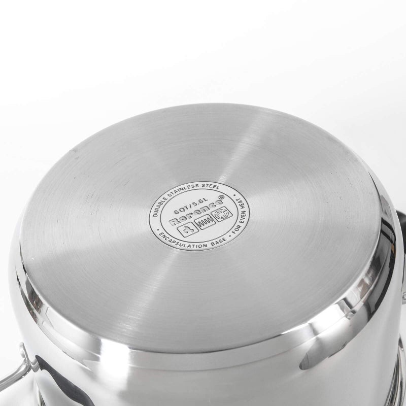 Rorence Stainless Steel Stock Pot with Lid: 6 Quart Stockpot Pasta Pot with Two Side Spouts, capsule Bottom, Strainer Glass Lid - Image 4